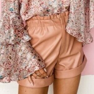 Women's Junior Large Dusty Peach Vegan Faux Leather Paper Bag Shorts Buddy Love